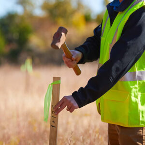 Field engineer with marking stake